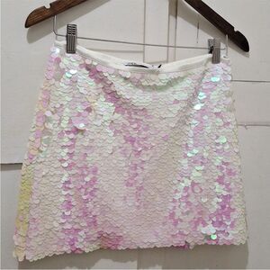 Zara white Sequin mini Skirt